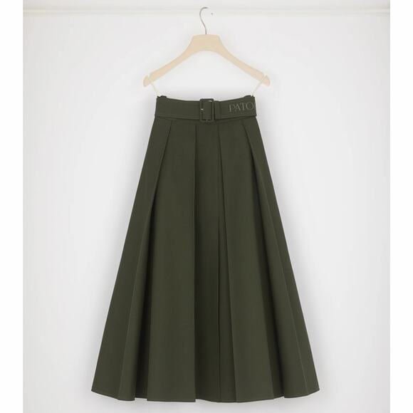 NWT Patou Canvas Pleated Winter Moss Green Organic Cotton Maxi Skirt - Picture 3 of 9